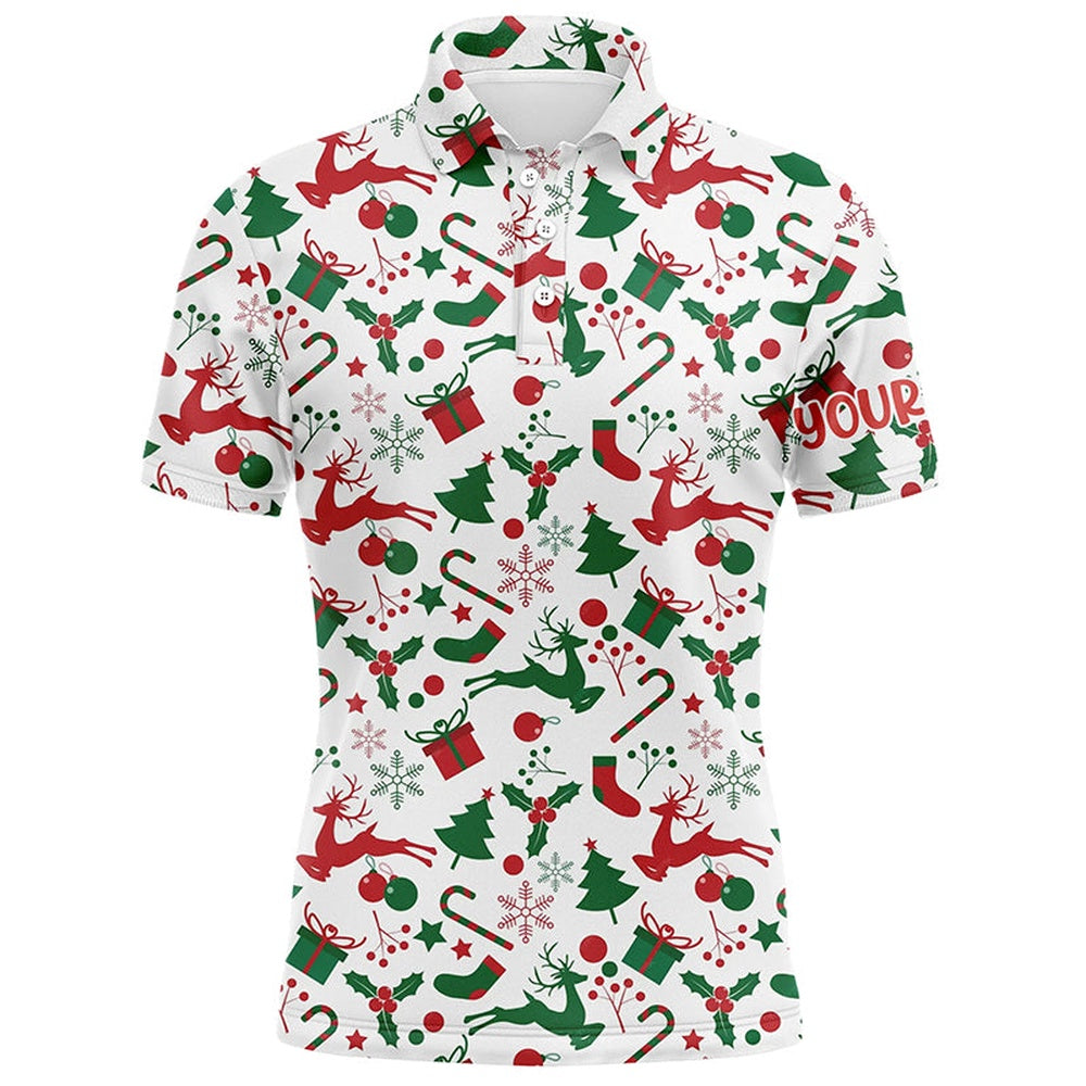 Golf Polo Shirts, Christmas Elements Seamless Men Golf Polo Shirts Customized Funny Golf Shirts For Men Golf Gifts, Custom Golf Shirts