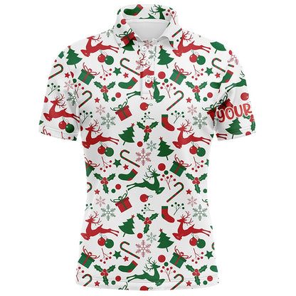 Golf Polo Shirts, Christmas Elements Seamless Men Golf Polo Shirts Customized Funny Golf Shirts For Men Golf Gifts, Custom Golf Shirts