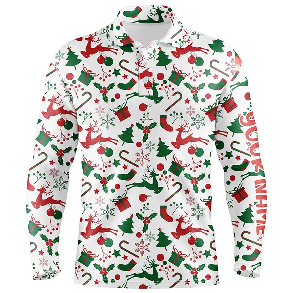 Golf Polo Shirts, Christmas Elements Seamless Men Golf Polo Shirts Customized Funny Golf Shirts For Men Golf Gifts, Custom Golf Shirts