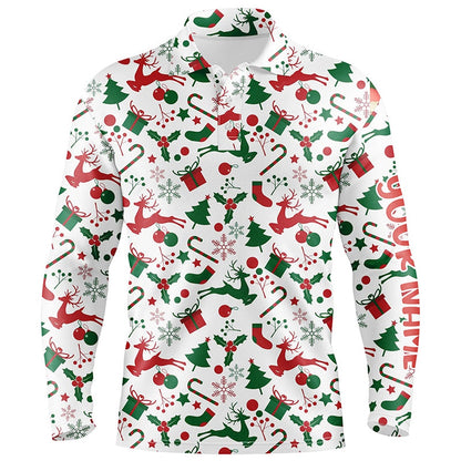 Golf Polo Shirts, Christmas Elements Seamless Men Golf Polo Shirts Customized Funny Golf Shirts For Men Golf Gifts, Custom Golf Shirts