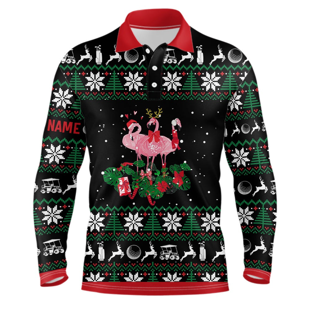 Golf Polo Shirts, Christmas Flamingo Mens Golf Polo Shirt Custom Golf Gifts For Men Personalized Men Golf Tops, Custom Golf Shirts