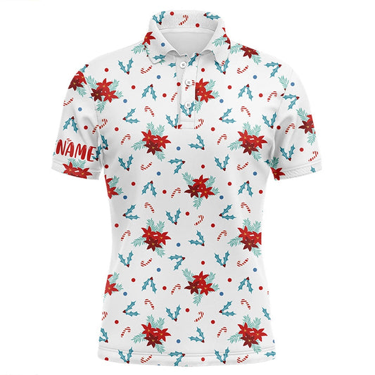 Golf Polo Shirts, Christmas Flowers Seamless Pattern Mens Golf Polo Shirts Custom Golf Shirts For Men Golf Gifts, Custom Golf Shirts