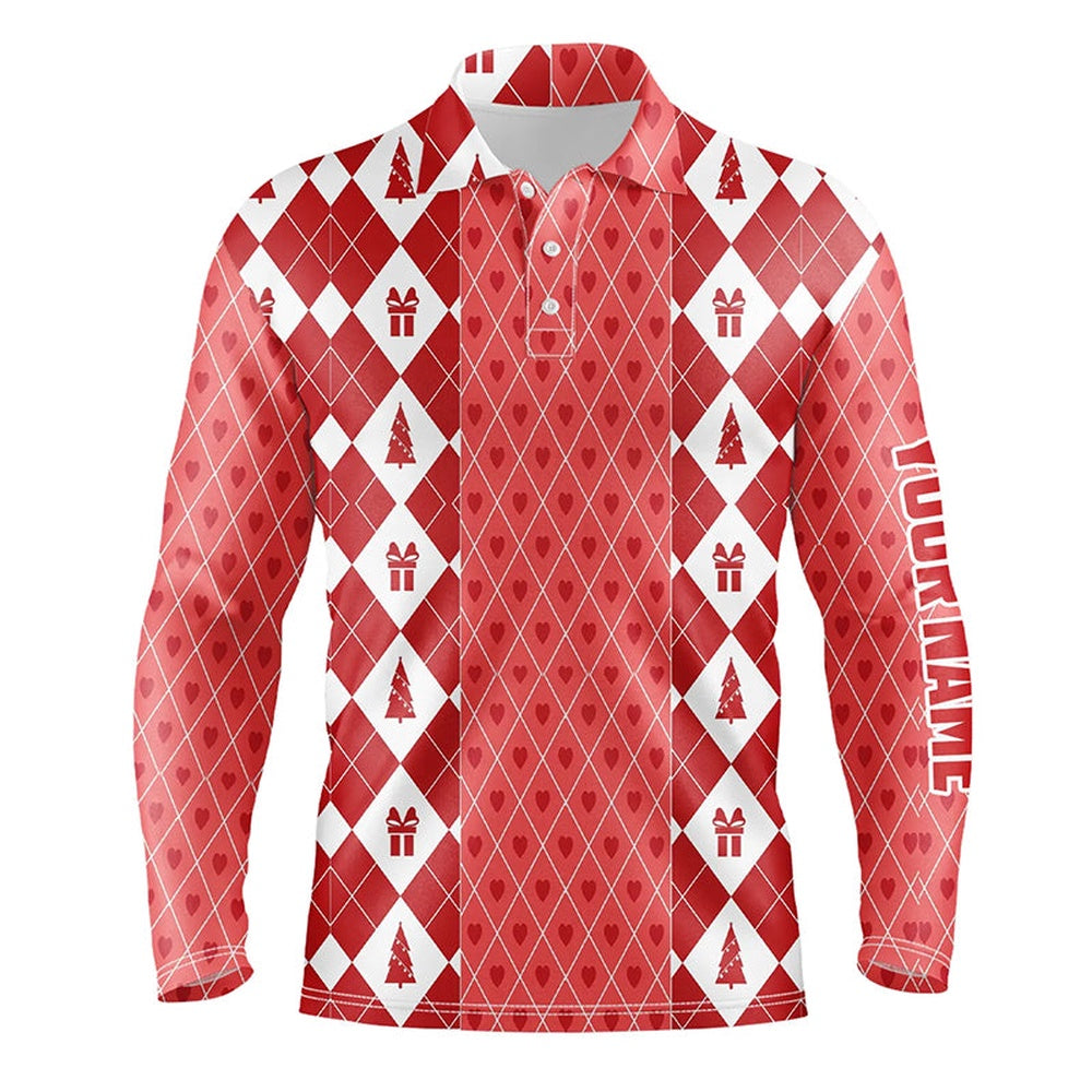 Golf Polo Shirts, Christmas Gifts & Trees Pink Red Men Golf Polos Custom Golf Shirts For Men Cute Golf Gift, Custom Golf Shirts