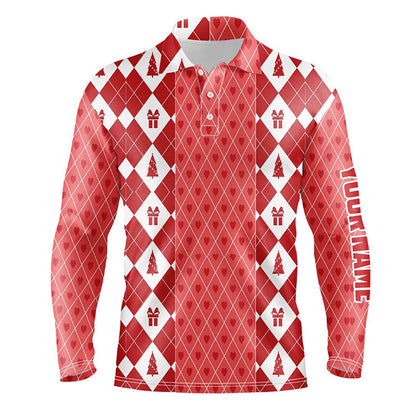 Golf Polo Shirts, Christmas Gifts & Trees Pink Red Men Golf Polos Custom Golf Shirts For Men Cute Golf Gift, Custom Golf Shirts