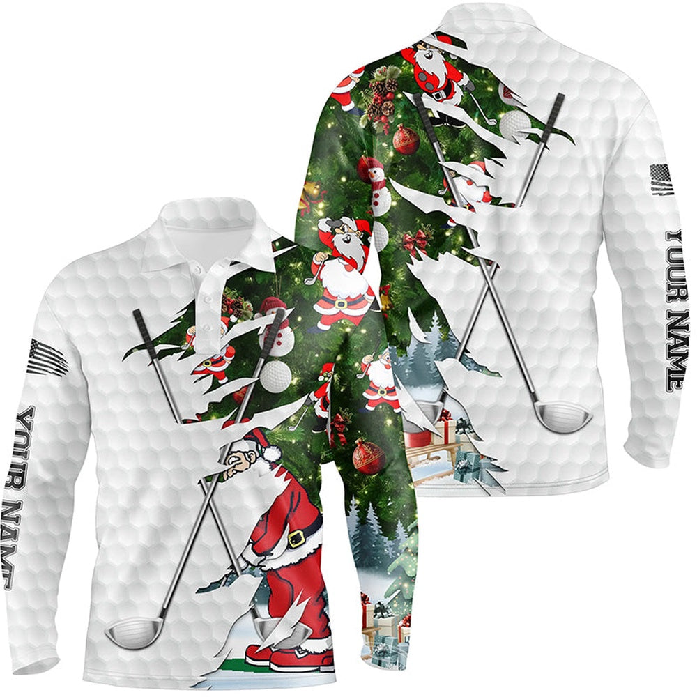 Golf Polo Shirts, Christmas Golf Pattern White Golf Ball Skin Men Golf Polo Shirts Custom Golf Clubs Outfit Men, Custom Golf Shirts