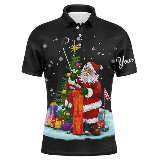 Golf Polo Shirts, Christmas Golf Shirts Custom Name Mens Golf Polo Shirt - Santa Golfer Christmas Golf Gifts Black, Custom Golf Shirts