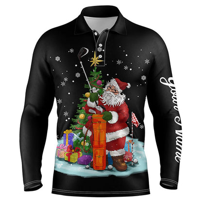 Golf Polo Shirts, Christmas Golf Shirts Custom Name Mens Golf Polo Shirt - Santa Golfer Christmas Golf Gifts Black, Custom Golf Shirts