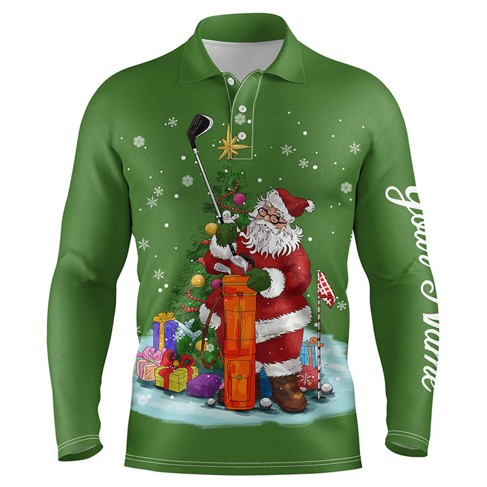 Golf Polo Shirts, Christmas Golf Shirts Custom Name Mens Golf Polo Shirt - Santa Golfer Christmas Golf Gifts Green, Custom Golf Shirts
