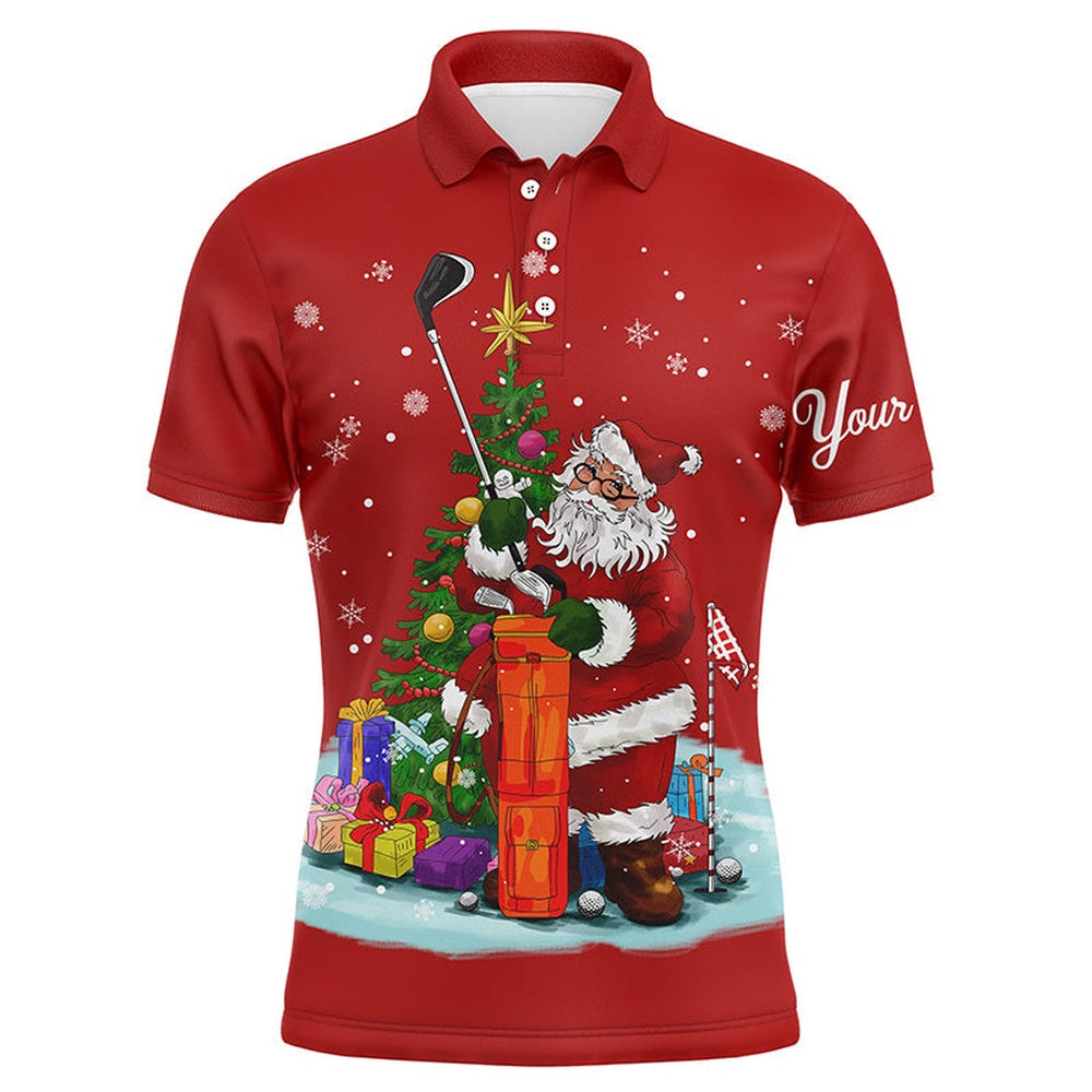 Golf Polo Shirts, Christmas Golf Shirts Custom Name Mens Golf Polo Shirt - Santa Golfer Christmas Golf Gifts Red, Custom Golf Shirts