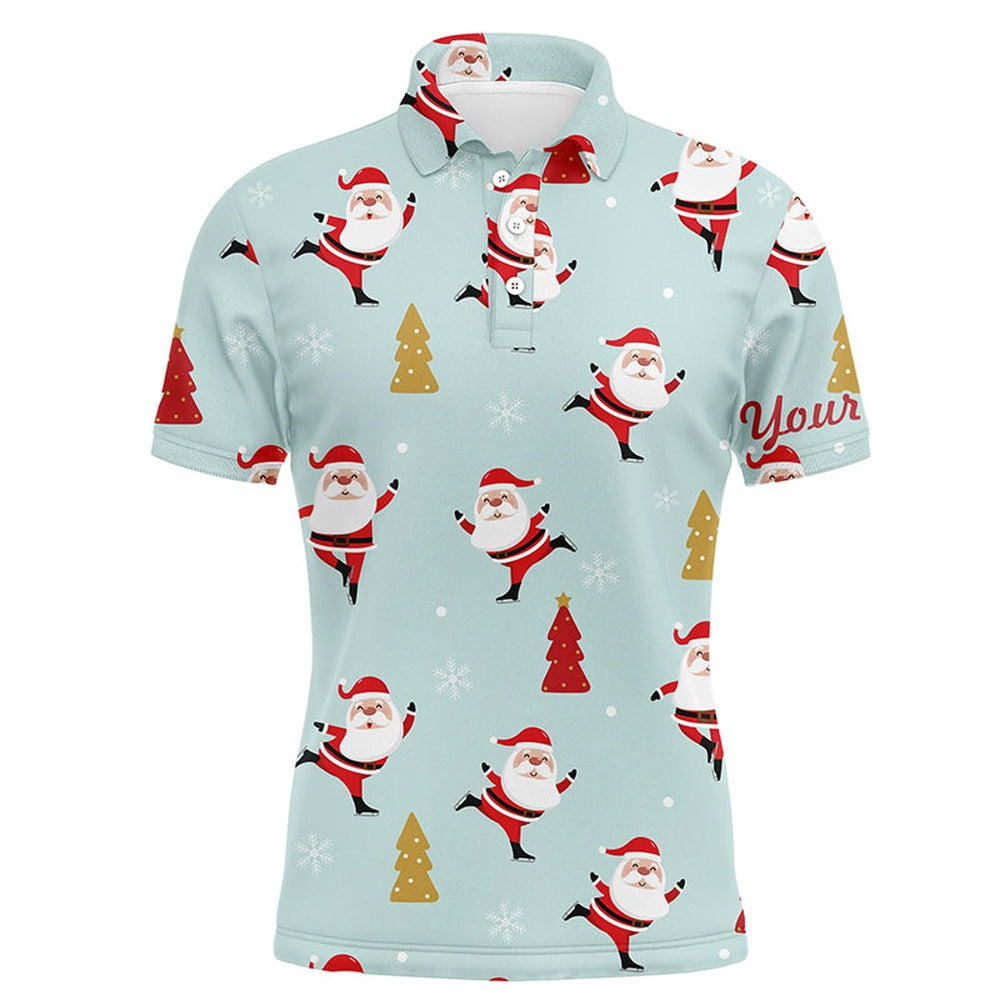 Golf Polo Shirts, Christmas Pattern With Christmas Tree And Santa Mens Golf Polo Shirts Funny Golf Shirts For Men, Custom Golf Shirts