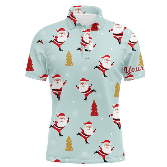 Golf Polo Shirts, Christmas Pattern With Christmas Tree And Santa Mens Golf Polo Shirts Funny Golf Shirts For Men, Custom Golf Shirts