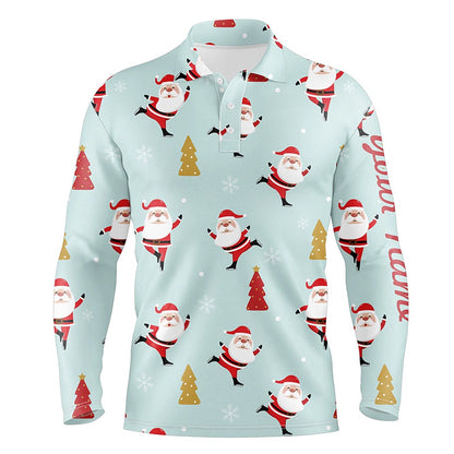 Golf Polo Shirts, Christmas Pattern With Christmas Tree And Santa Mens Golf Polo Shirts Funny Golf Shirts For Men, Custom Golf Shirts