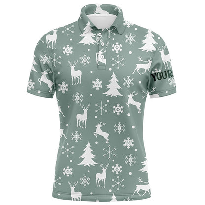 Golf Polo Shirts, Christmas Pattern With Reindeers Snowflakes Mens Golf Polo Shirts Christmas Golf Gifts For Men, Custom Golf Shirts