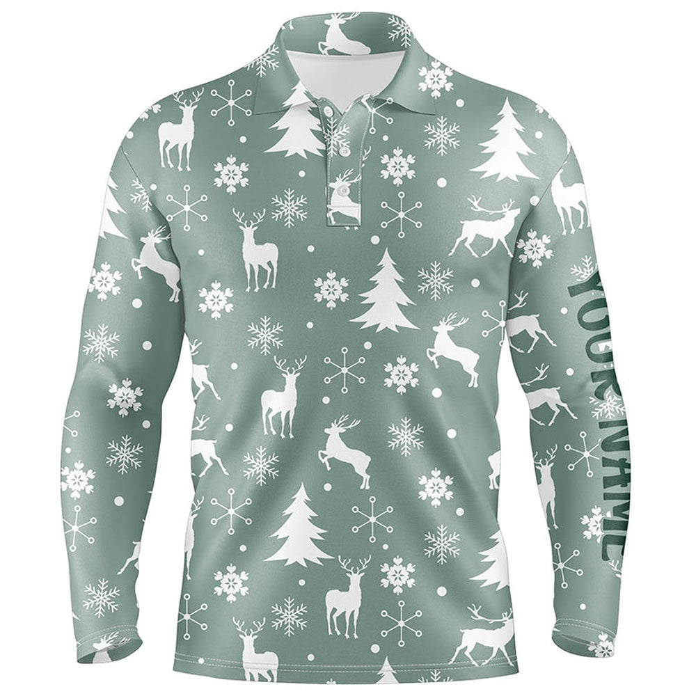 Golf Polo Shirts, Christmas Pattern With Reindeers Snowflakes Mens Golf Polo Shirts Christmas Golf Gifts For Men, Custom Golf Shirts