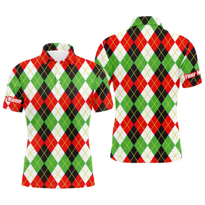 Golf Polo Shirts, Christmas Plaid Argyle Pattern - Funny Christmas Men'S Golf Polo Custom Name Shirt Ttn, Custom Golf Shirts