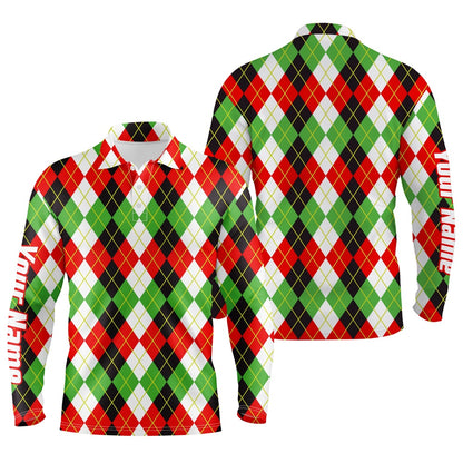 Golf Polo Shirts, Christmas Plaid Argyle Pattern - Funny Christmas Men'S Golf Polo Custom Name Shirt Ttn, Custom Golf Shirts
