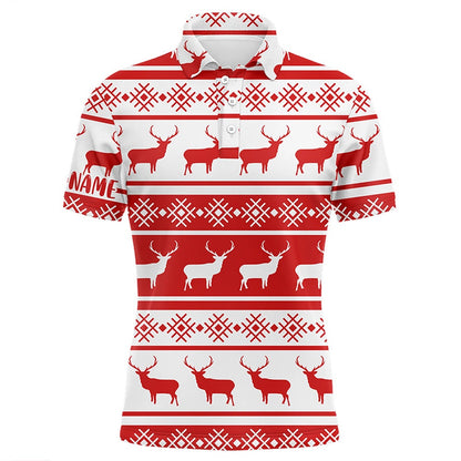 Golf Polo Shirts, Christmas Seamless Pattern With Deer Red White Mens Golf Polo Shirts Custom Golf Shirts For Men, Custom Golf Shirts