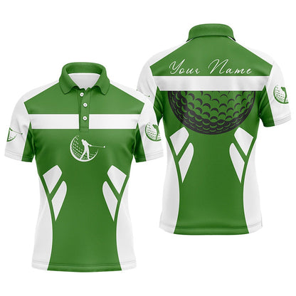 Golf Polo shirts, Green And White Mens Golf Polo Shirts Custom Name Cool Golf Gifts For Mens