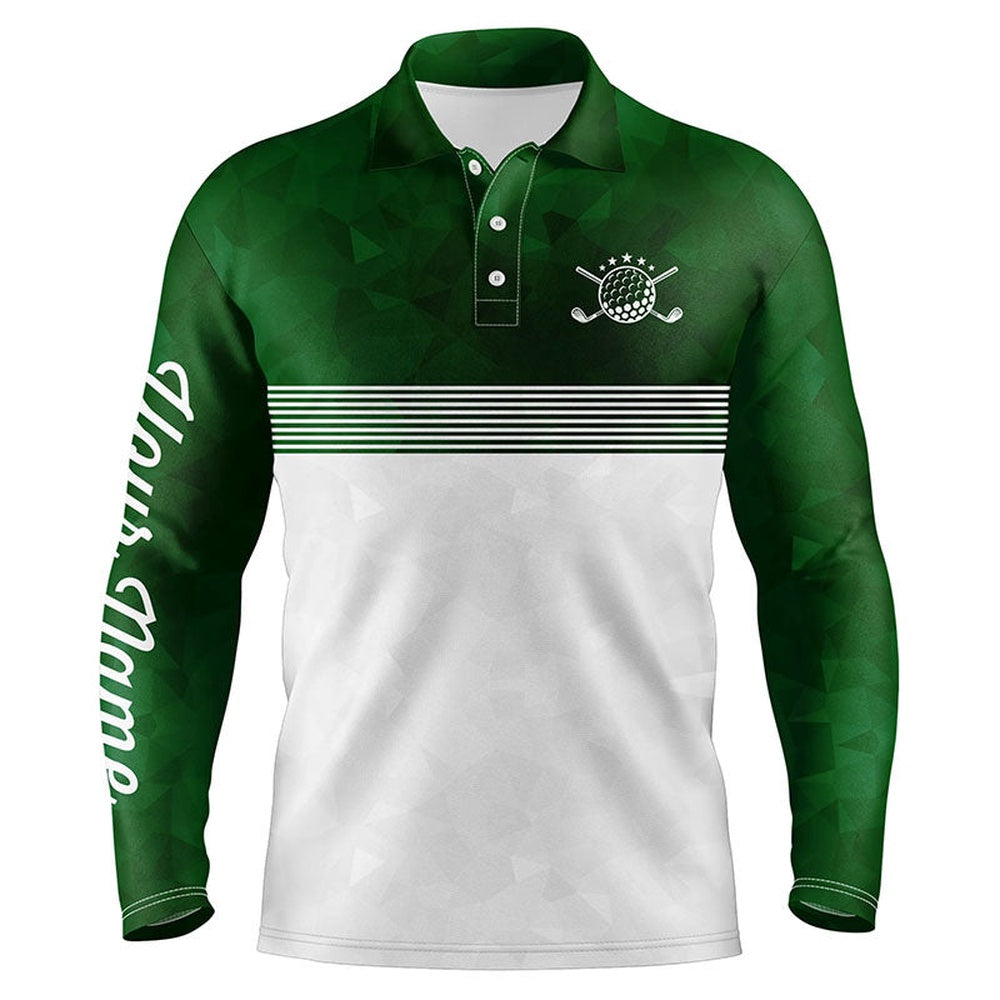 Golf Polo shirts, Green And White Mens Golf Polo Shirts Custom Name Golf Shirts For Men