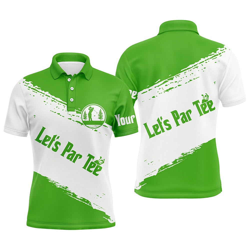 Golf Polo shirts, Green And White Mens Golf Polo Shirts Custom Name Let'S Par Tee Best Mens Golf Wear