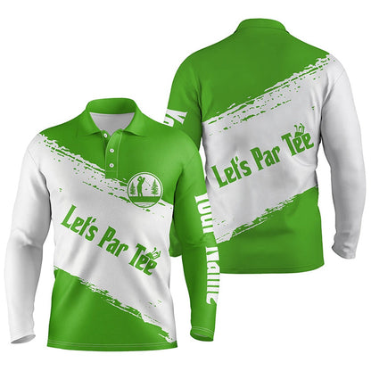 Golf Polo shirts, Green And White Mens Golf Polo Shirts Custom Name Let'S Par Tee Best Mens Golf Wear
