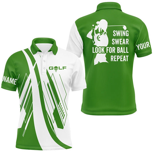 Golf Polo shirts, Green And White Mens Golf Polo Shirts Custom Swing Swear Look For Ball Repeat Golf Shirt For Mens