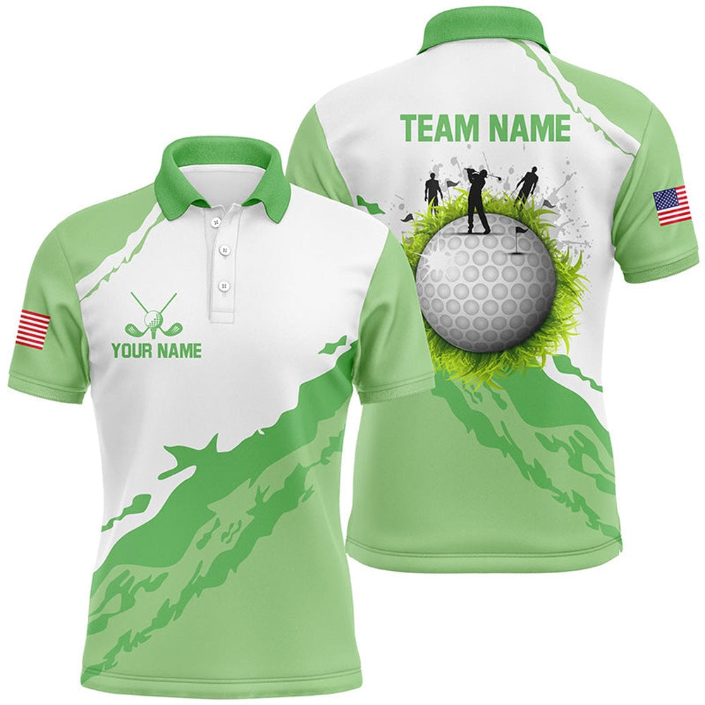 Golf Polo shirts, Green And White Mens Golf Polo Shirts Custom Team Golf Jerseys, Golf Attire For Men