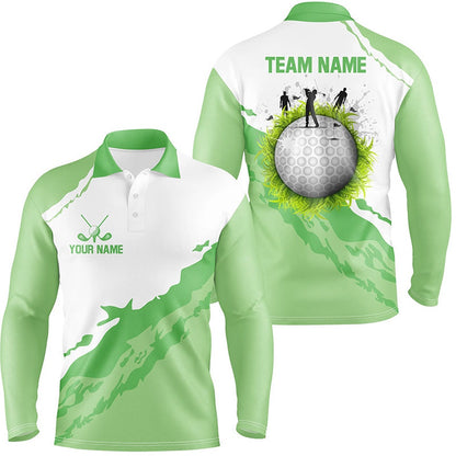 Golf Polo shirts, Green And White Mens Golf Polo Shirts Custom Team Golf Jerseys, Golf Attire For Men
