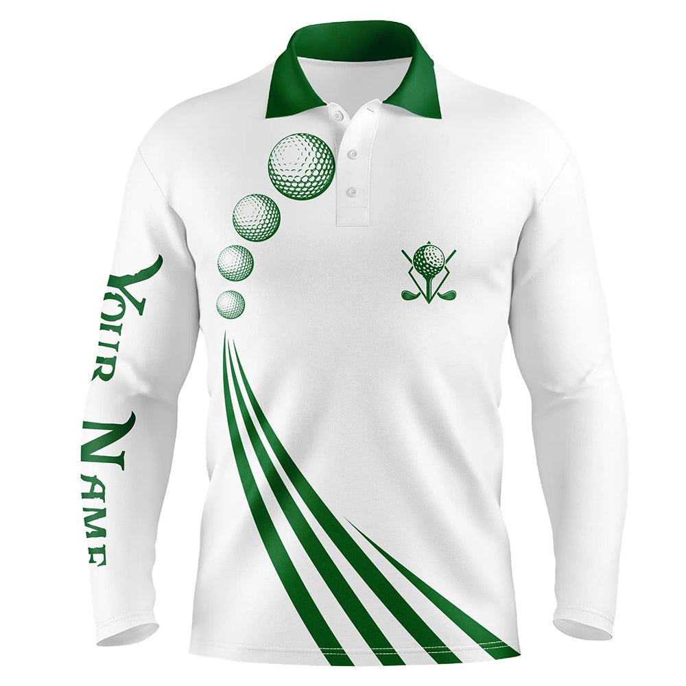 Golf Polo shirts, Green And White Mens Polo Golf Shirts Custom Mens Golf Ball Clothing