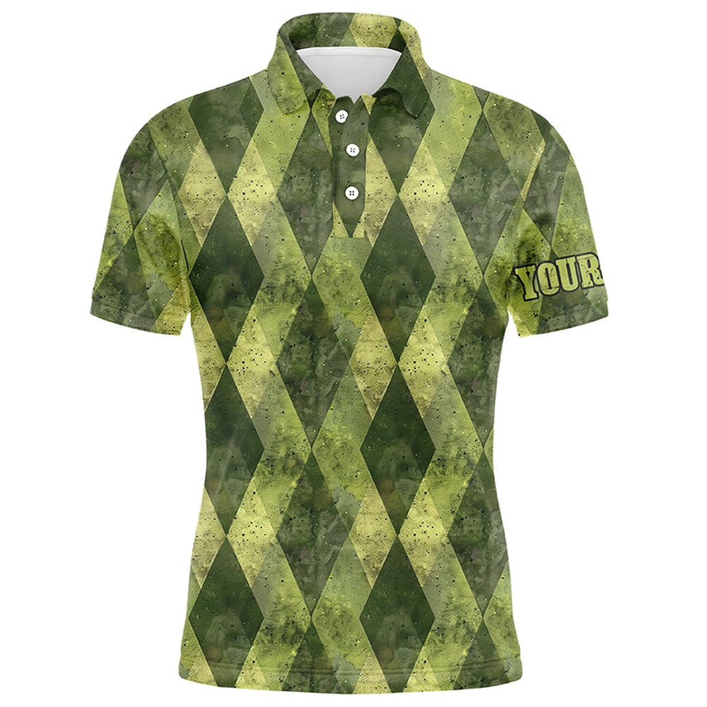 Golf Polo shirts, Green Argyle Grunge Pattern Men Golf Polo Shirts Custom Men Golf Tops