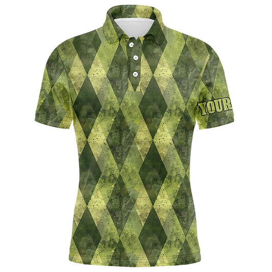 Golf Polo shirts, Green Argyle Grunge Pattern Men Golf Polo Shirts Custom Men Golf Tops