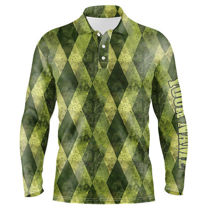 Golf Polo shirts, Green Argyle Grunge Pattern Men Golf Polo Shirts Custom Men Golf Tops