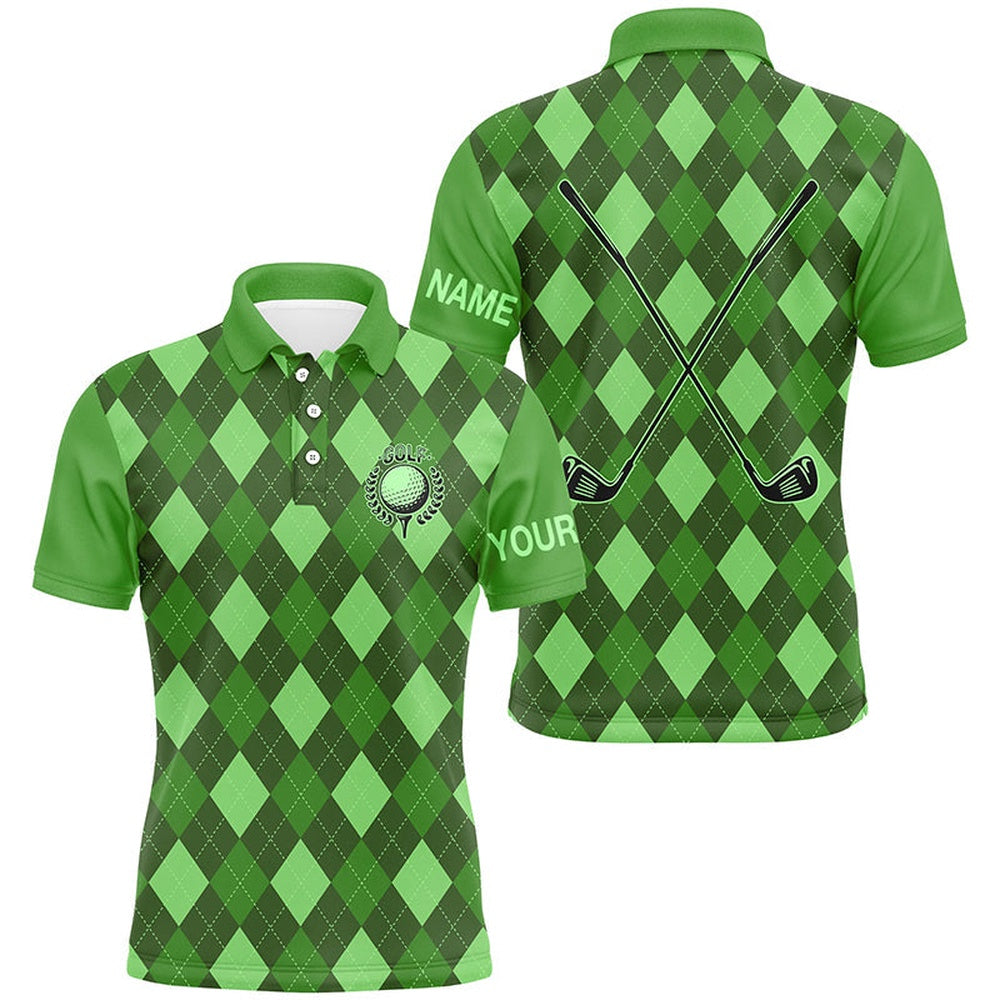 Golf Polo shirts, Green Argyle Mens Golf Polo Shirts Custom Name Golf Outfit Men