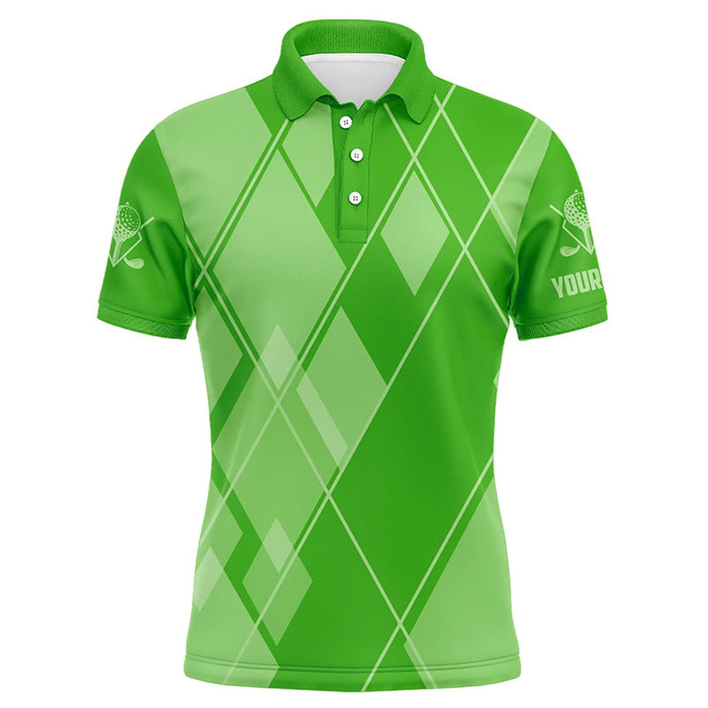 Golf Polo shirts, Green Argyle Pattern Custom Mens Golf Polo Shirts, Golf Tops For Men Golfing Gifts