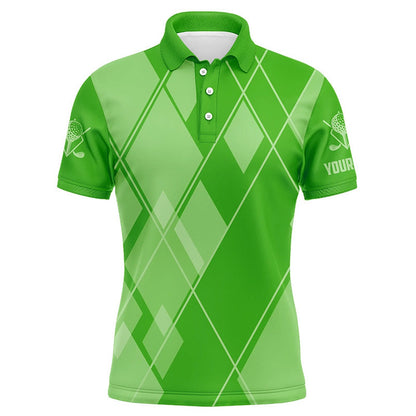 Golf Polo shirts, Green Argyle Pattern Custom Mens Golf Polo Shirts, Golf Tops For Men Golfing Gifts