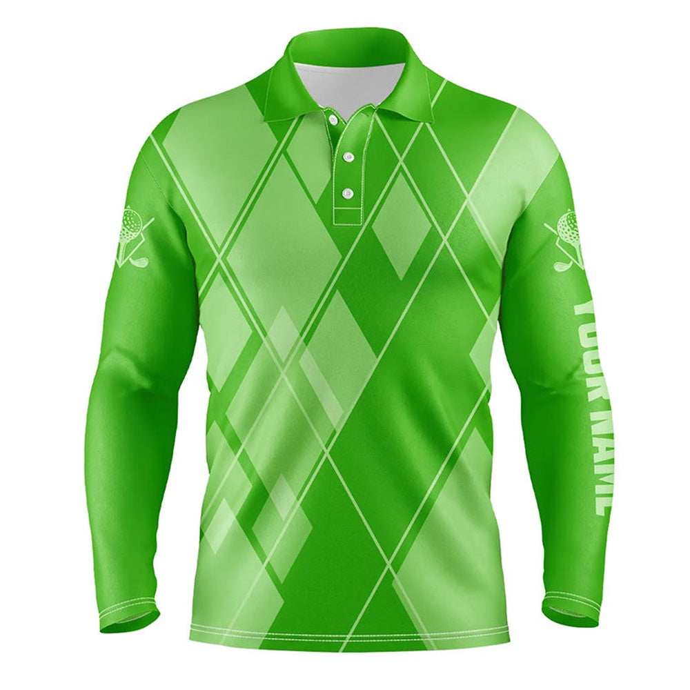 Golf Polo shirts, Green Argyle Pattern Custom Mens Golf Polo Shirts, Golf Tops For Men Golfing Gifts