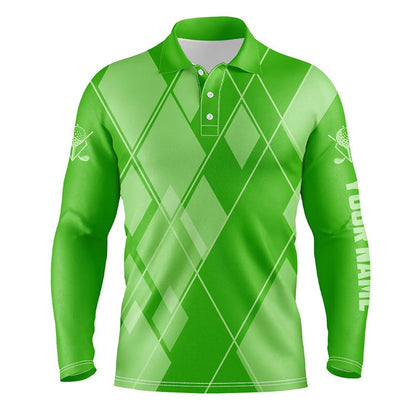 Golf Polo shirts, Green Argyle Pattern Custom Mens Golf Polo Shirts, Golf Tops For Men Golfing Gifts