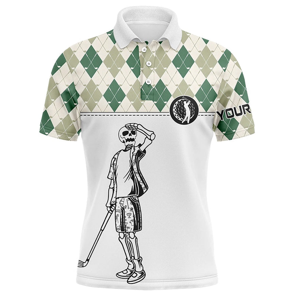 Golf Polo shirts, Green Argyle Pattern Mens Golf Polo Shirt Custom Golf Skull Polos Shirt For Men