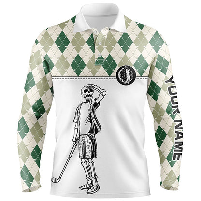 Golf Polo shirts, Green Argyle Pattern Mens Golf Polo Shirt Custom Golf Skull Polos Shirt For Men