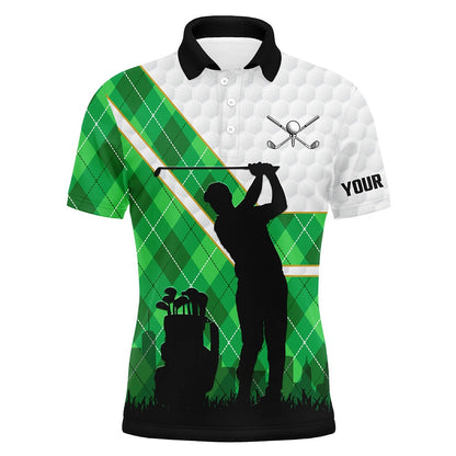 Golf Polo shirts, Green Argyle Pattern White Golf Ball Mens Golf Polo Shirts Custom Golfing Gifts, Best Mens Golf Tops