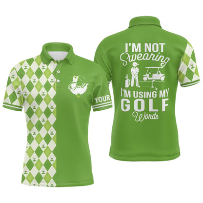 Golf Polo shirts, Green Argyle Plaid Pattern Mens Golf Polo Shirt Custom I'M Not Swearing, I'M Using My Golf Words
