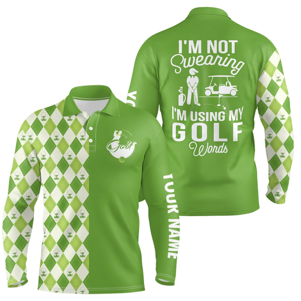 Golf Polo shirts, Green Argyle Plaid Pattern Mens Golf Polo Shirt Custom I'M Not Swearing, I'M Using My Golf Words