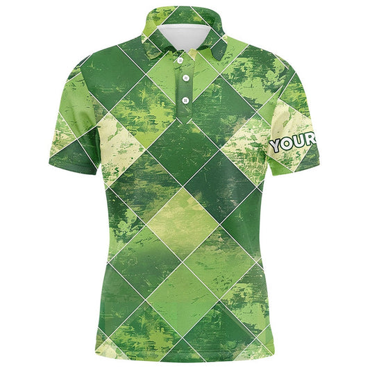 Golf Polo shirts, Green Argyle Plaid Pattern Mens Golf Polo Shirts Custom Mens Golf Apparel, Green Golf Tops