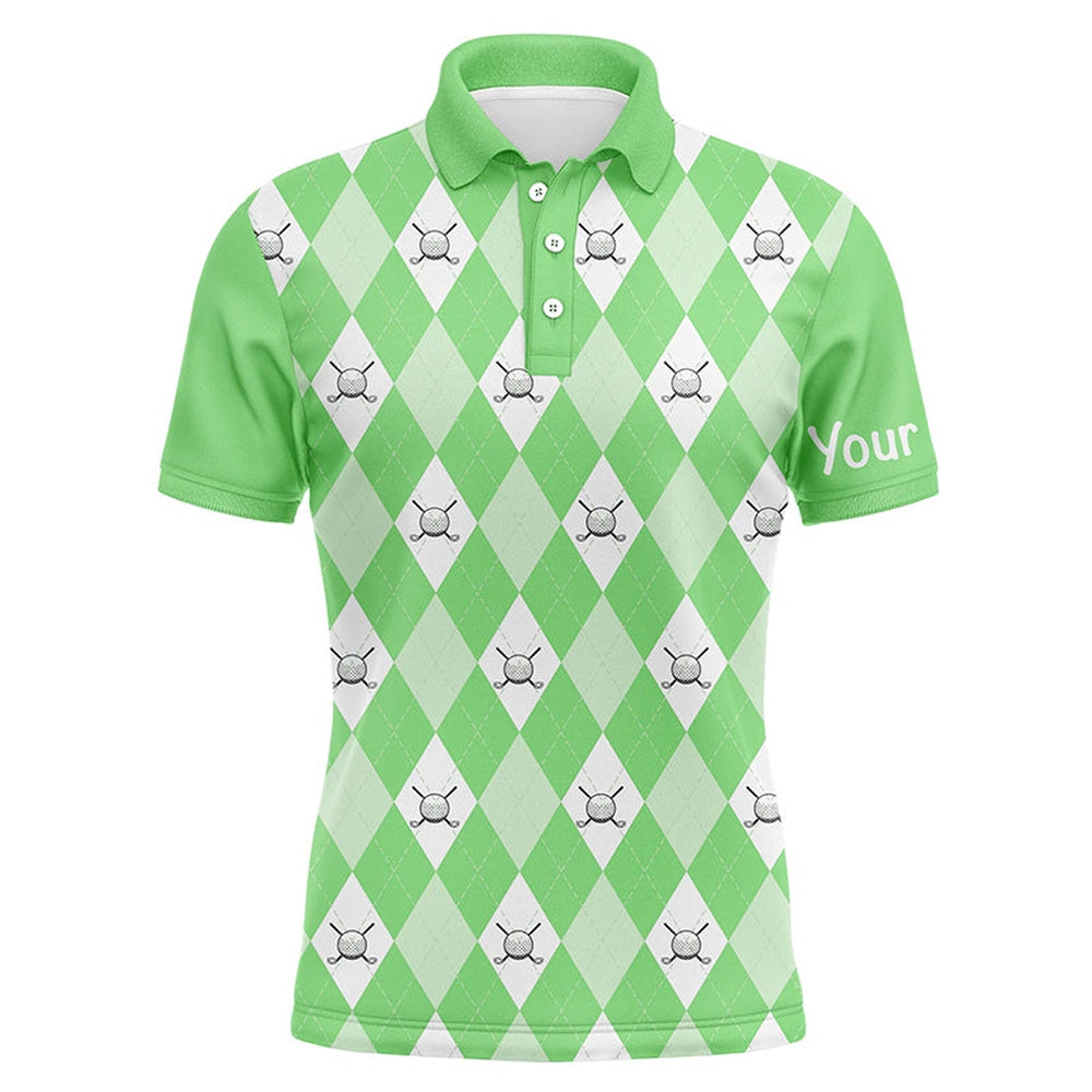 Golf Polo shirts, Green Argyle Plaid Pattern Mens Golf Polos Shirts Custom Golf Shirts For Men
