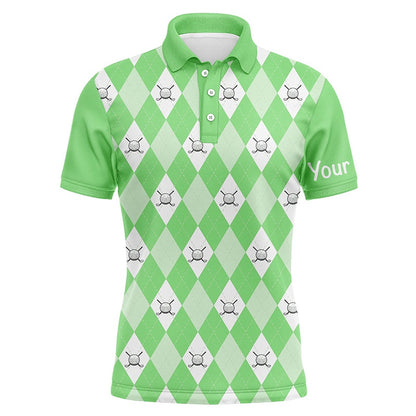 Golf Polo shirts, Green Argyle Plaid Pattern Mens Golf Polos Shirts Custom Golf Shirts For Men