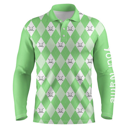 Golf Polo shirts, Green Argyle Plaid Pattern Mens Golf Polos Shirts Custom Golf Shirts For Men