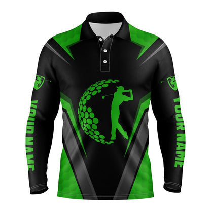 Golf Polo shirts, Green Black Long Sleeve Golf Polo Shirts, Golf Shirts For Men, Custom Gifts For Golf Lovers