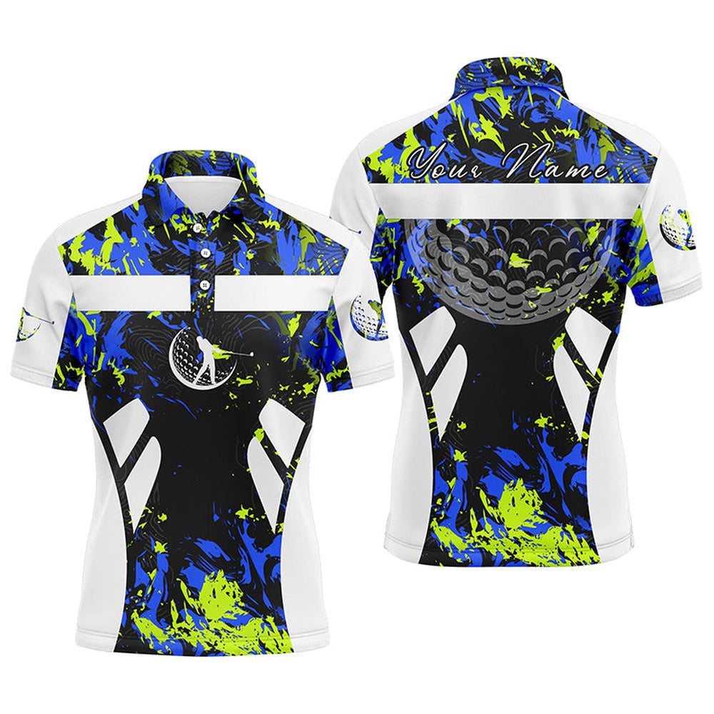 Golf Polo shirts, Green Blue Camo And White Mens Golf Polo Shirts Custom Name Cool Golf Gifts For Mens