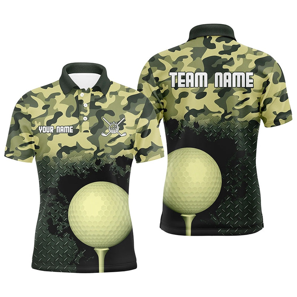 Golf Polo shirts, Green Camo Mens Golf Polo Shirts Customized Camouflage Golf Shirts For Men, Golfer Gifts