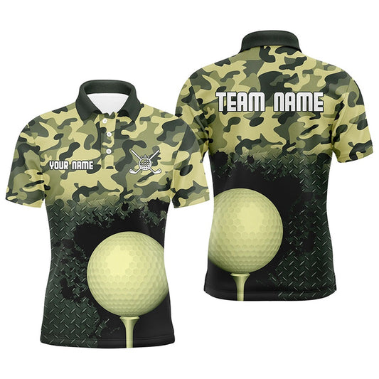 Golf Polo shirts, Green Camo Mens Golf Polo Shirts Customized Camouflage Golf Shirts For Men, Golfer Gifts